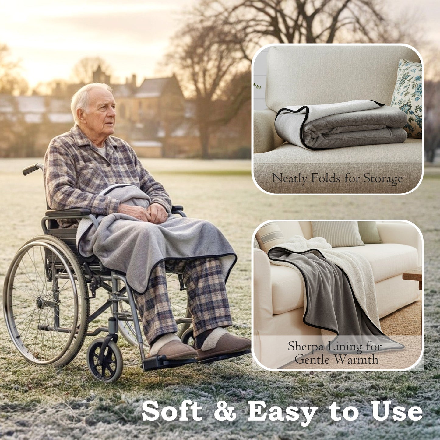 Thick Windproof Warm Blanket for Elderly Wheelchair Winter Thermal & Knee/Elbow Protection, Portable Bedspread for, All-Season Thermal, Ergonomic Design for Elderly & Mobility.