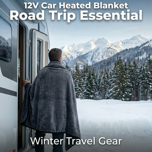 12V Car Heated Blanket & Wearable Shawl – Electric Fleece Travel Throw with Zipper for Truck Drivers, RV & Winter Road Trips – Fast Heating, Soft Flannel