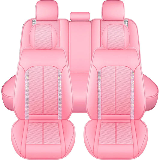 Yotruth Bling Car Seat Covers | Cute Girly Faux Leather Seat Covers for Women | Universal Fit for Most Cars Yotruth Bling Car Seat Covers | Cute Girly Faux Leather Seat Covers for Women | Universal Fit for Most Cars - Pink / Front Seats - YOTRUTH