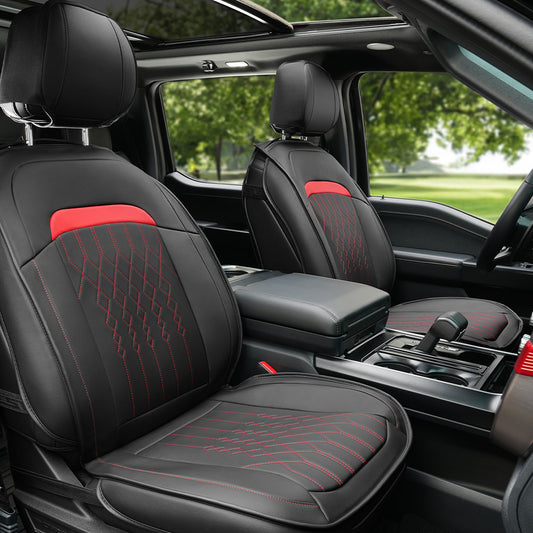 Yotruth Seat Covers Full Set for Ford F150 2009-2025, Compatible with F250/F350/F450 2017-2025, (Black&Red)