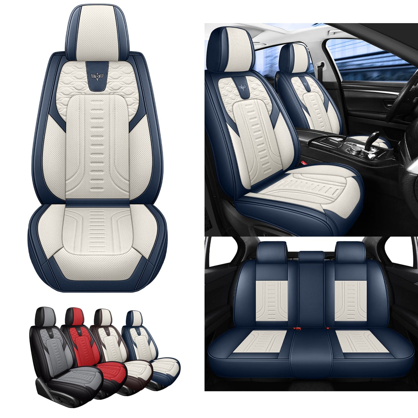YOTRUTH Universal Car Seat Covers | Faux Leather, Two-Tone 2/5-Seat