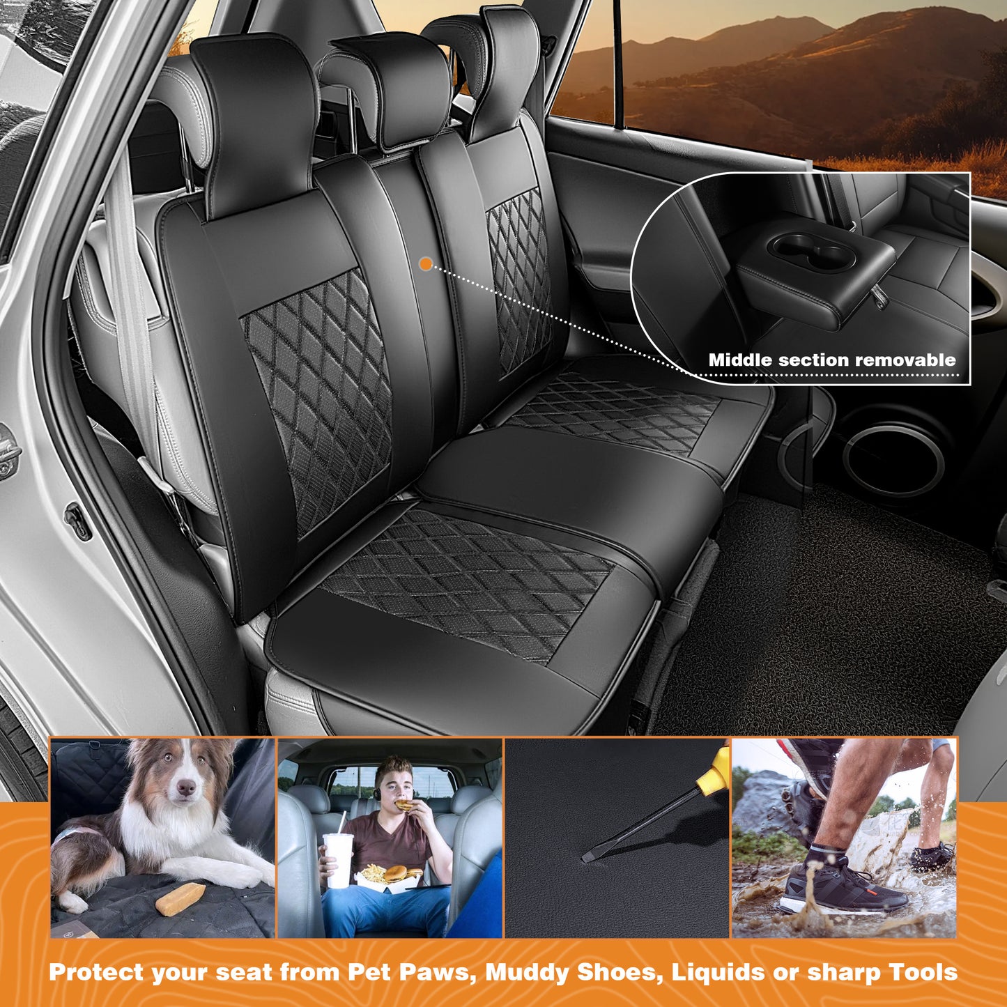 Nappa Fabric Luxury Waterproof Car Seat Covers - All-Season Cushion Fit for Honda Civic, Toyota Camry, Corolla, and More. Perfect for Sedans and SUVs with Front and Rear Protection - Enhanced Comfort and Style for Road Trips
