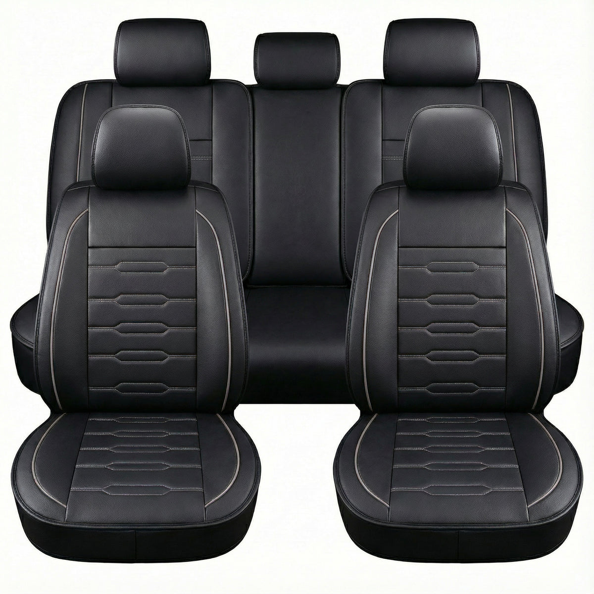 YOTRUTH Luxury Faux Leather Car Seat Covers Full Set, Universal Fit for Toyota Camry Corolla Honda Civic, Breathable Spill-Proof Cushion with Airbag Compatibility