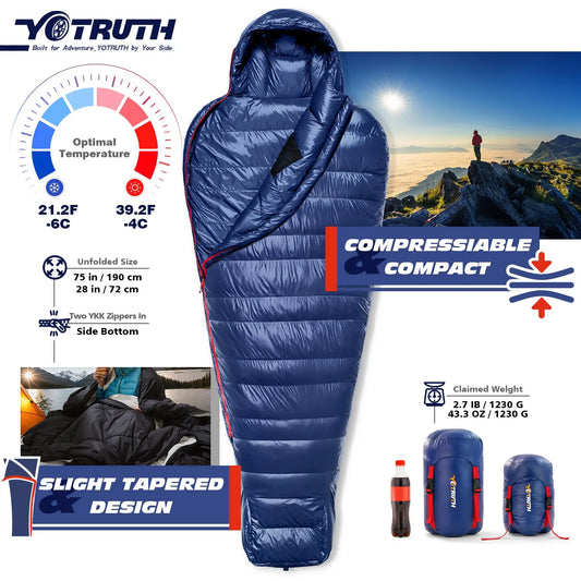 Yotruth Lightweight Down Mummy Sleeping Bag 20°F