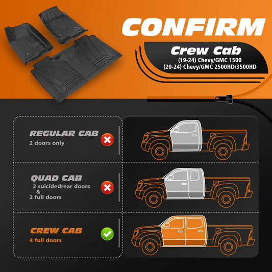 Alfombrillas Yotruth para Chevrolet Silverado/GMC Sierra 1500 Crew Cab 2019-2024 y Chevy/GMC 2500HD/3500HD 2020-2024
