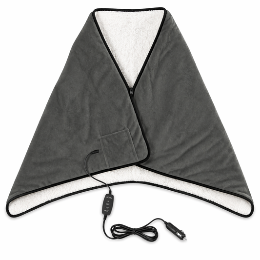 12V Car Heated Blanket & Wearable Shawl – Electric Fleece Travel Throw with Zipper for Truck Drivers, RV & Winter Road Trips – Fast Heating, Soft Flannel
