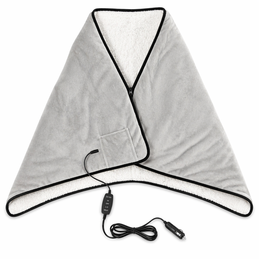 12V Car Heated Blanket & Wearable Shawl – Electric Fleece Travel Throw with Zipper for Truck Drivers, RV & Winter Road Trips – Fast Heating, Soft Flannel