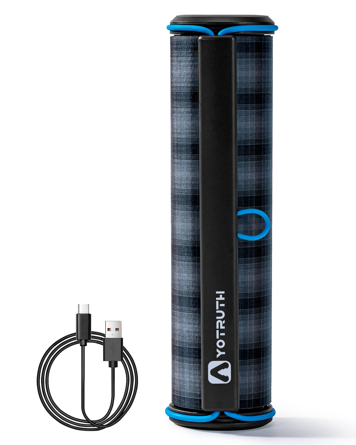 Rolled up Yotruth XR-10 Solar Power Bank with its accompanying charging cable