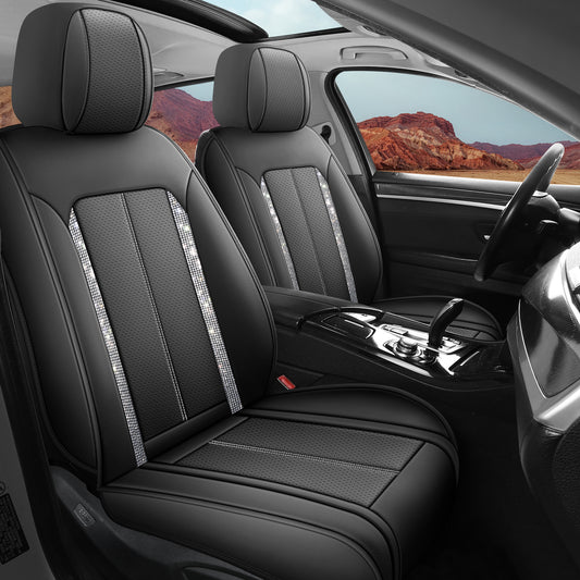 Black Bling Front Seat Covers | Cute Girly Faux Leather Seat Covers for Women | Universal Fit for Most Cars