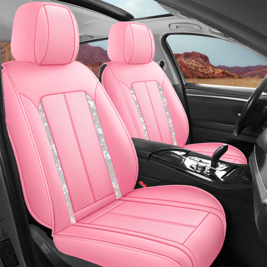 Black Bling Front Seat Covers | Cute Girly Faux Leather Seat Covers for Women | Universal Fit for Most Cars