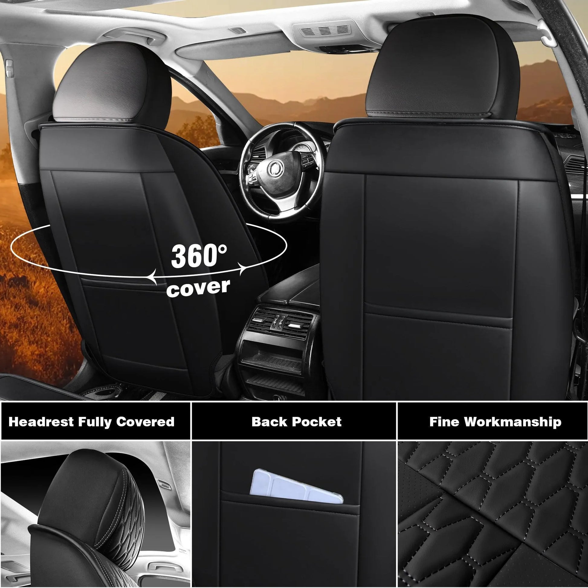 Yotruth Universal Car Seat Covers Full Set | Faux Leather Automotive Seat Covers | Fits Most Cars Yotruth Universal Car Seat Covers Full Set | Faux Leather Automotive Seat Covers | Fits Most Cars - Black / Front Seats - YOTRUTH
