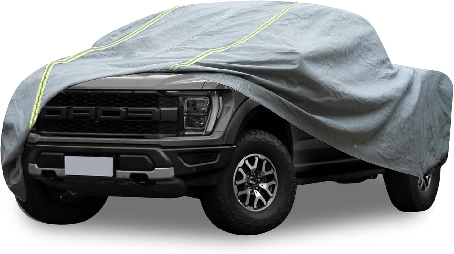 Car Cover Fit Full Size Truck Length Up to 233 Inches, Waterproof All Weather Hail Thickened Full Exterior Car Cover for Automobiles UV Protection & Windproof Vehicle Cover with Anti-Theft Rope, Truck