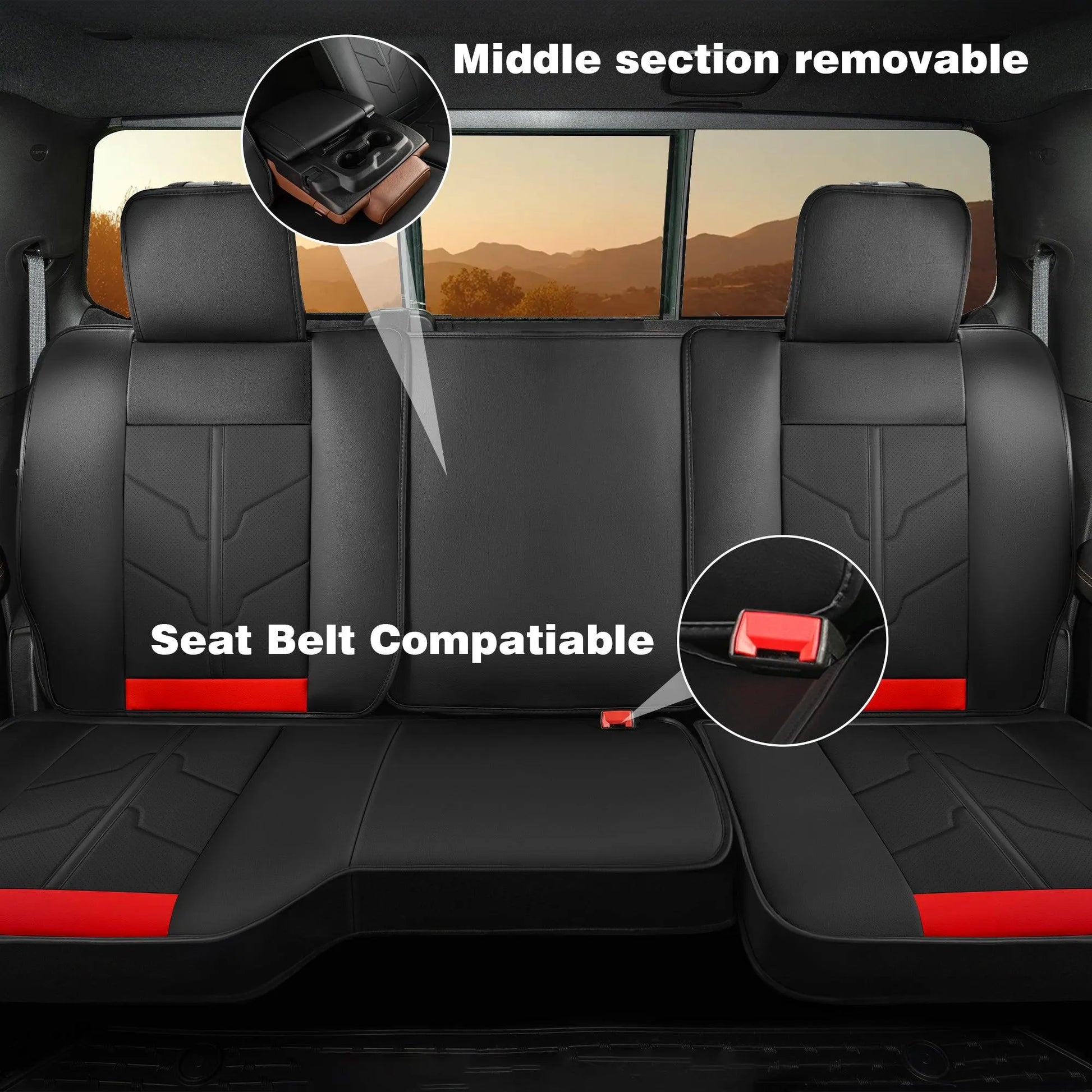 Yotruth Seat Covers for 2009-2025 Dodge Ram 1500 2500 3500 Crew & Quad Cab Yotruth Seat Covers for 2009-2025 Dodge Ram 1500 2500 3500 Crew & Quad Cab - Curved Back Seat / Black & Red - YOTRUTH