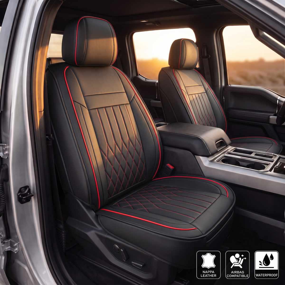 YOTRUTH Luxury Nappa-Feel Seat Cover Set - Waterproof & Airbag Compatible for 5-Seat Cars & SUVs
