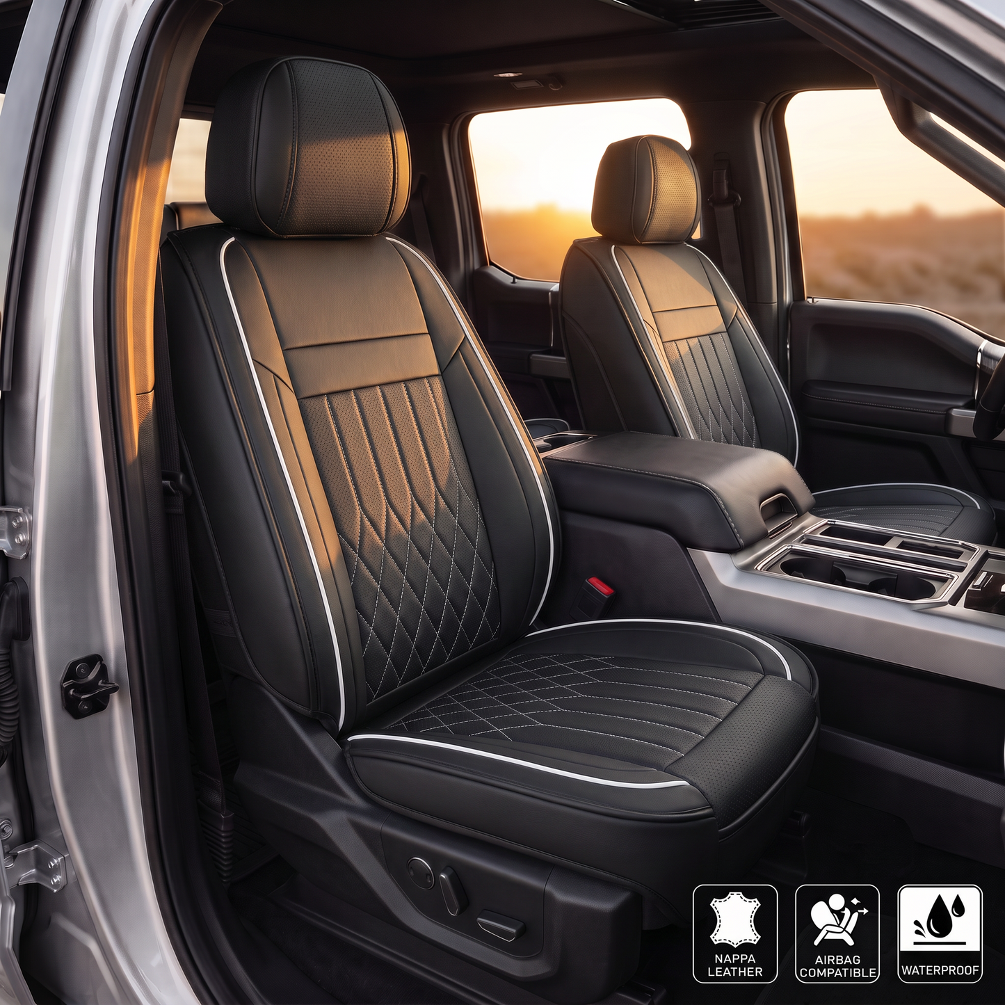 YOTRUTH Luxury Nappa-Feel Seat Cover Set - Waterproof & Airbag Compatible for 5-Seat Cars & SUVs