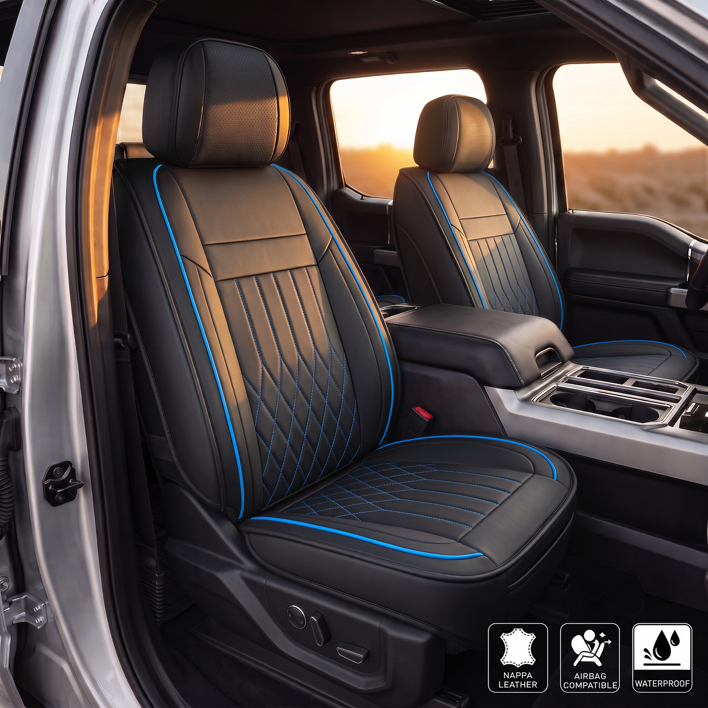 YOTRUTH Luxury Nappa-Feel Seat Cover Set - Waterproof & Airbag Compatible for 5-Seat Cars & SUVs