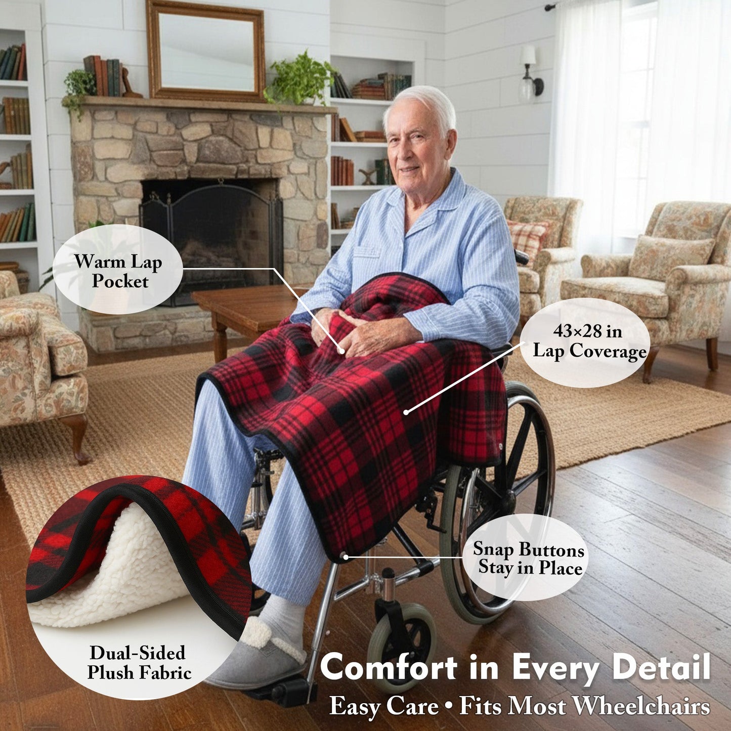 Thick Windproof Warm Blanket for Elderly Wheelchair Winter Thermal & Knee/Elbow Protection, Portable Bedspread for,  All-Season Thermal, Ergonomic Design for Elderly & Mobility.