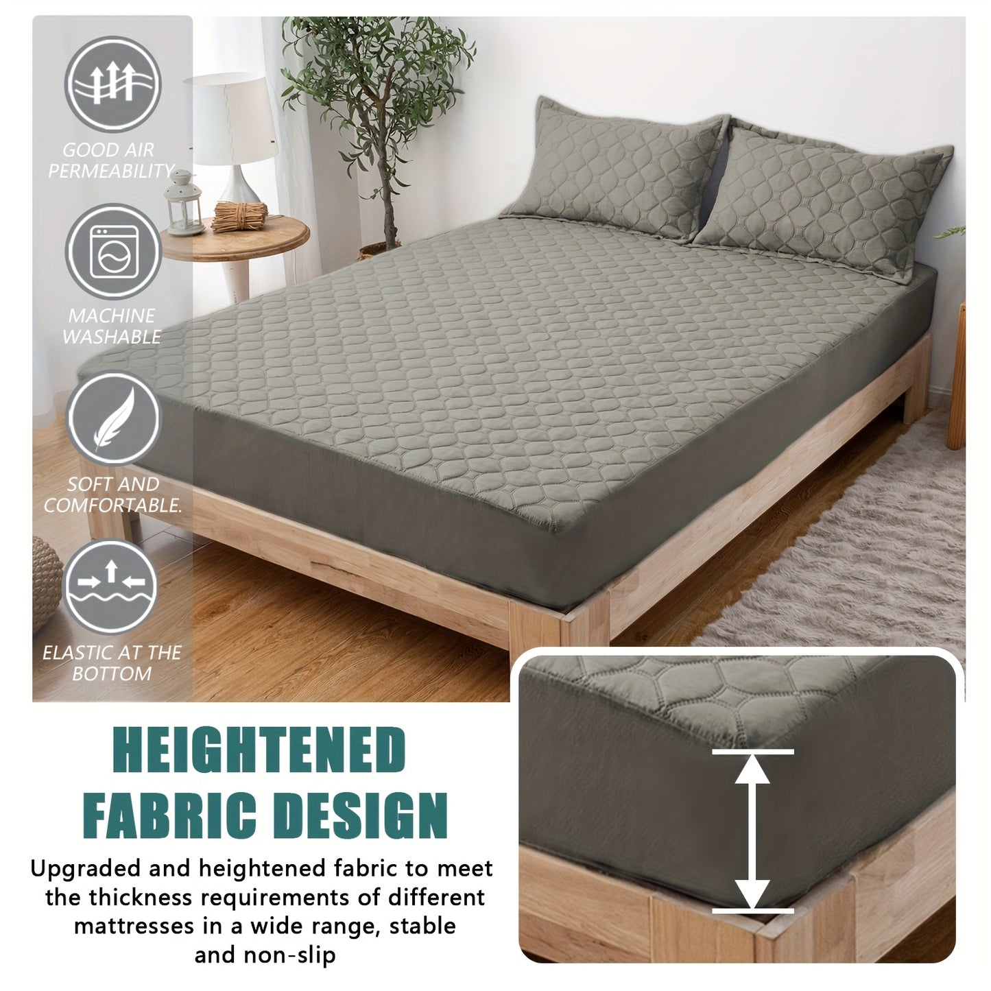 Waterproof Mattress Protector，Machine Washable Fitted Sheet，Anti-slip and Anti-stain Protection，More Sizes Optional，Christmas Home Decor