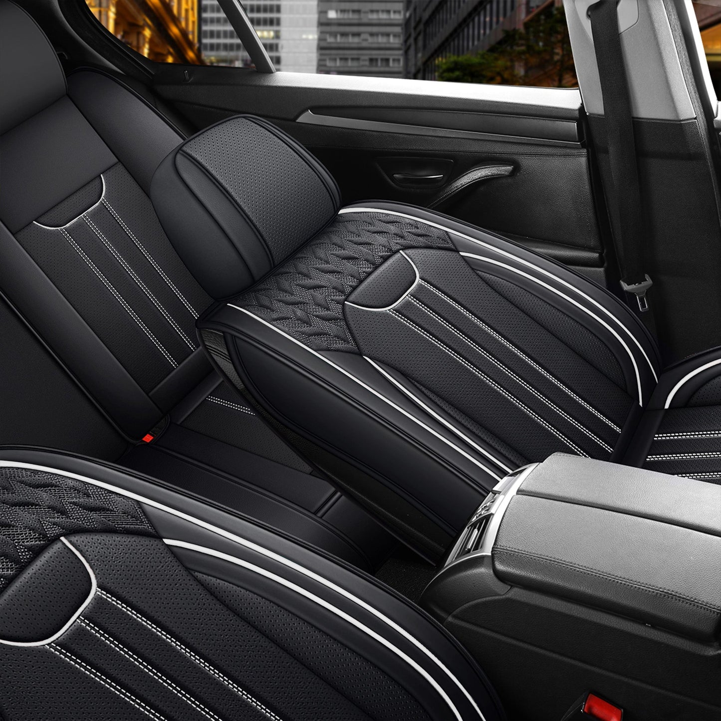 5-Seat Full Set Faux Leather Car Seat Covers - Waterproof All-Weather Protection, Full Surrounded Cushion Protector with Soft Foam Padding, Precise Fit for Cars, Trucks, Sedans & SUV, Durable Automotive Interior Accessories perfect Christmas gift