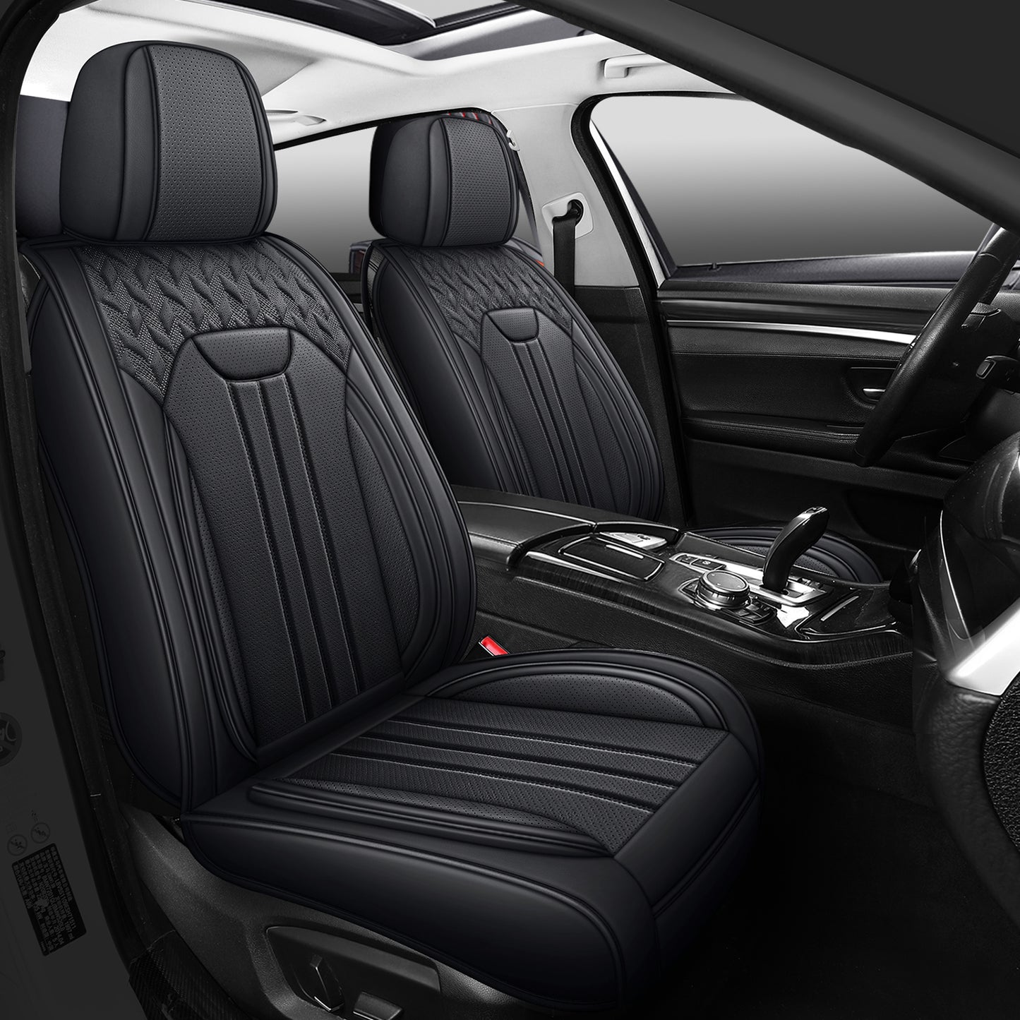 YOTRUTH Universal Car Seat Covers | Nappa Leather, Black & Gray