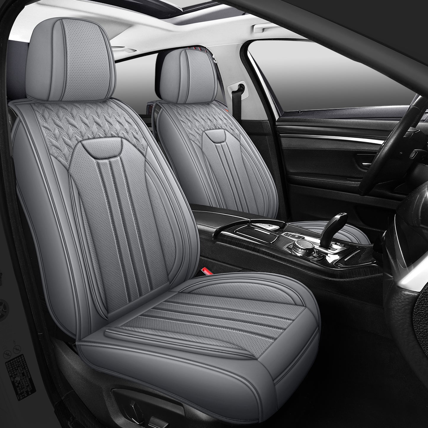 YOTRUTH Universal Car Seat Covers | Nappa Leather, Black & Gray