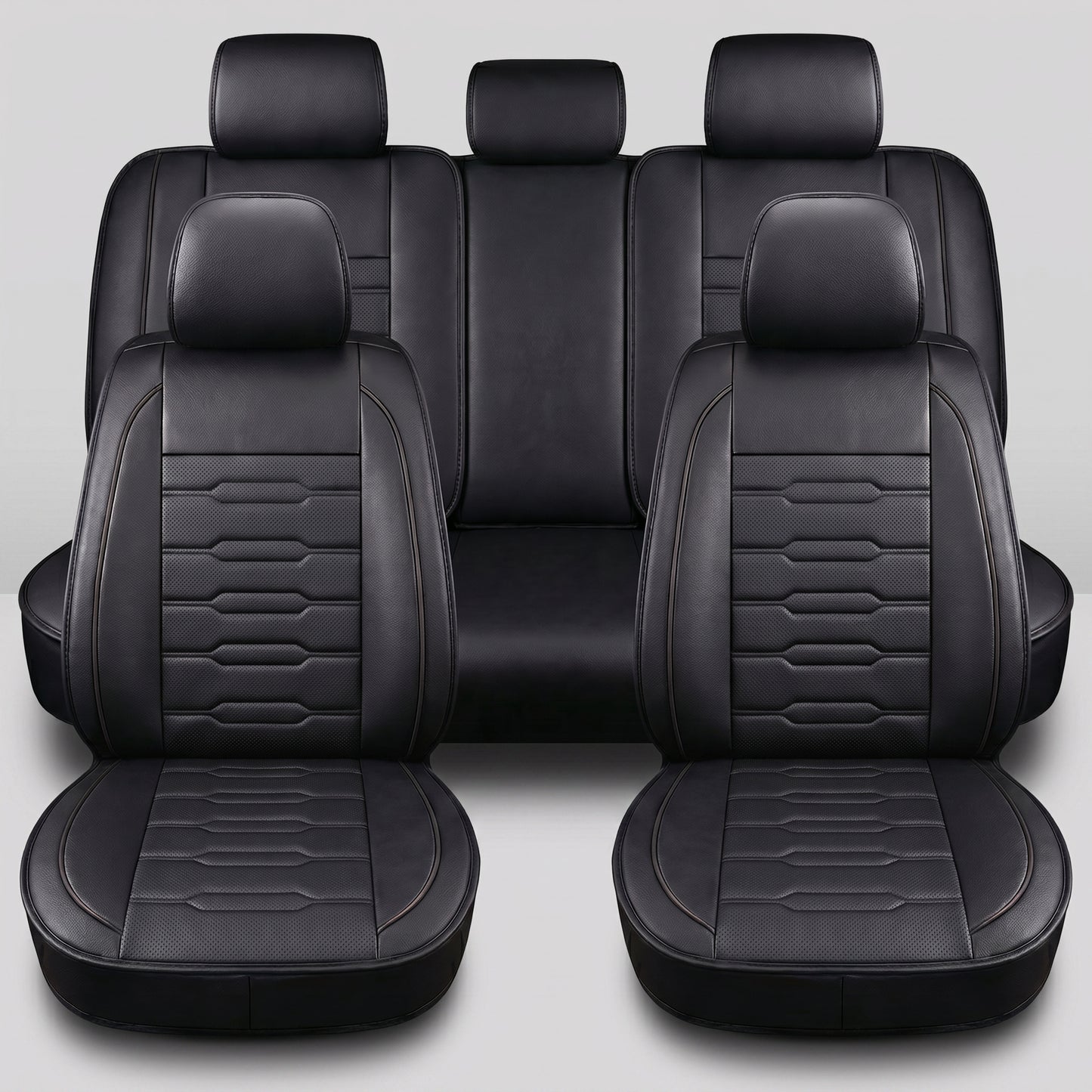 YOTRUTH Luxury Faux Leather Car Seat Covers Full Set, Universal Fit for Toyota Camry Corolla Honda Civic, Breathable Spill-Proof Cushion with Airbag Compatibility