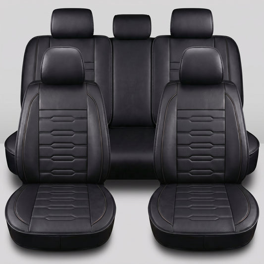 YOTRUTH Luxury Faux Leather Car Seat Covers Full Set, Universal Fit for Toyota Camry Corolla Honda Civic, Breathable Spill-Proof Cushion with Airbag Compatibility