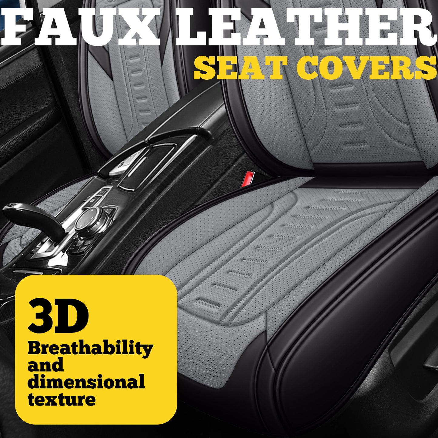 YOTRUTH Universal Car Seat Covers | Faux Leather, Two-Tone 2/5-Seat