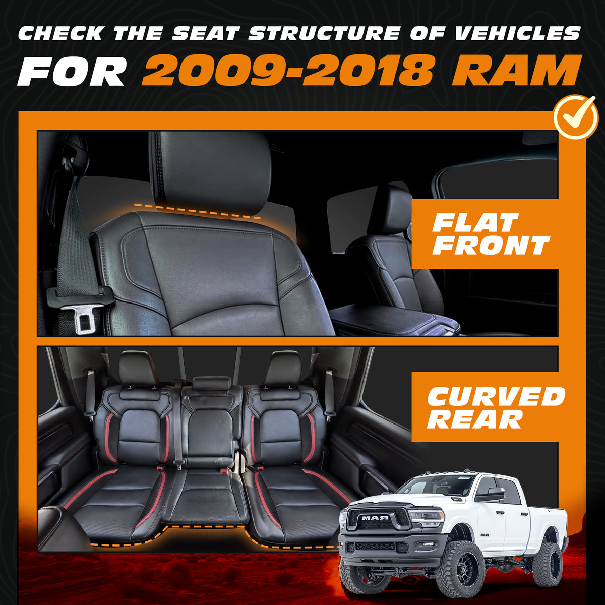 Seat Covers for 2009-2025 Dodge Ram 1500 | Full Set for Truck |Front & Rear, Black