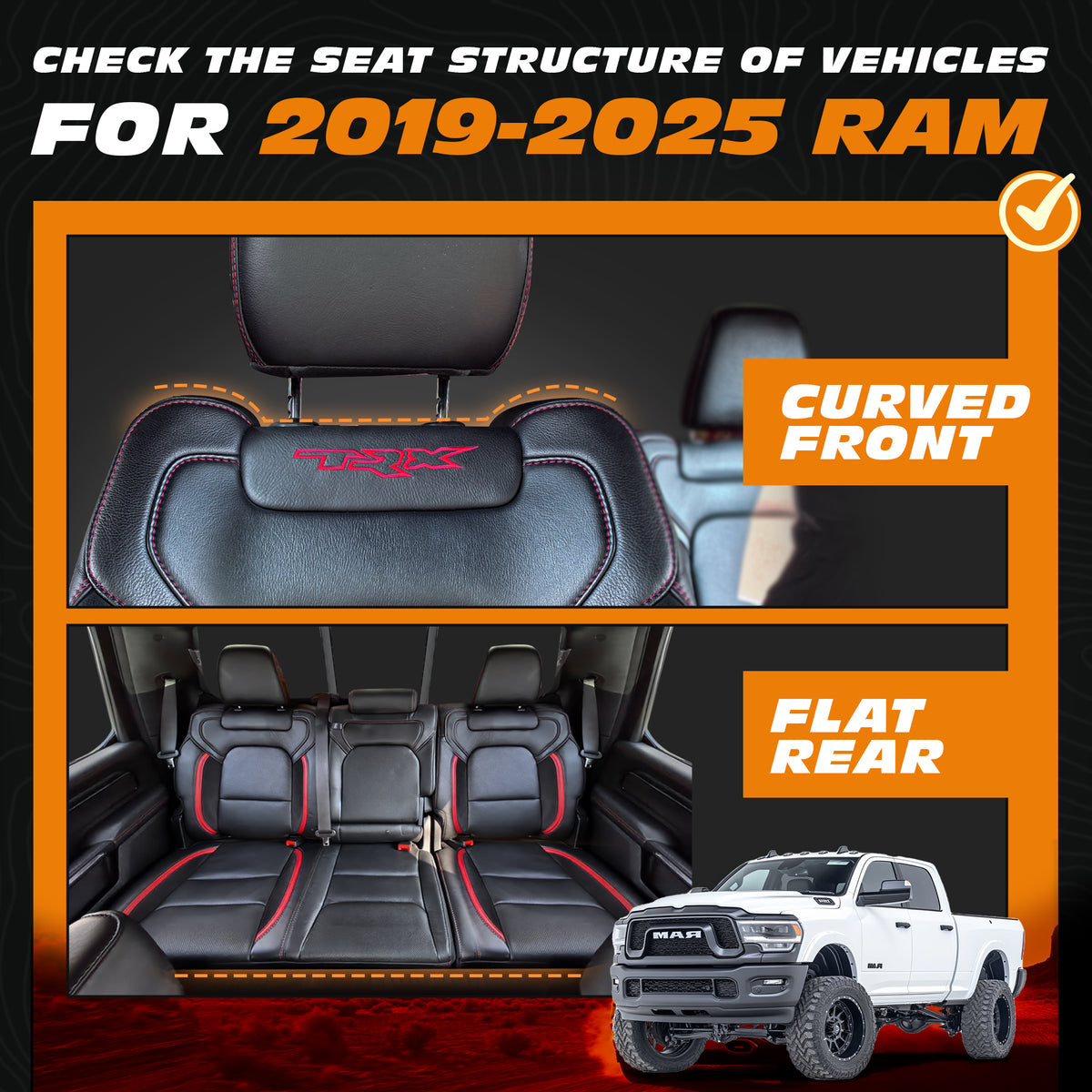 Seat Covers for 2009-2025 Dodge Ram 1500 | Full Set for Truck |Front & Rear, Black