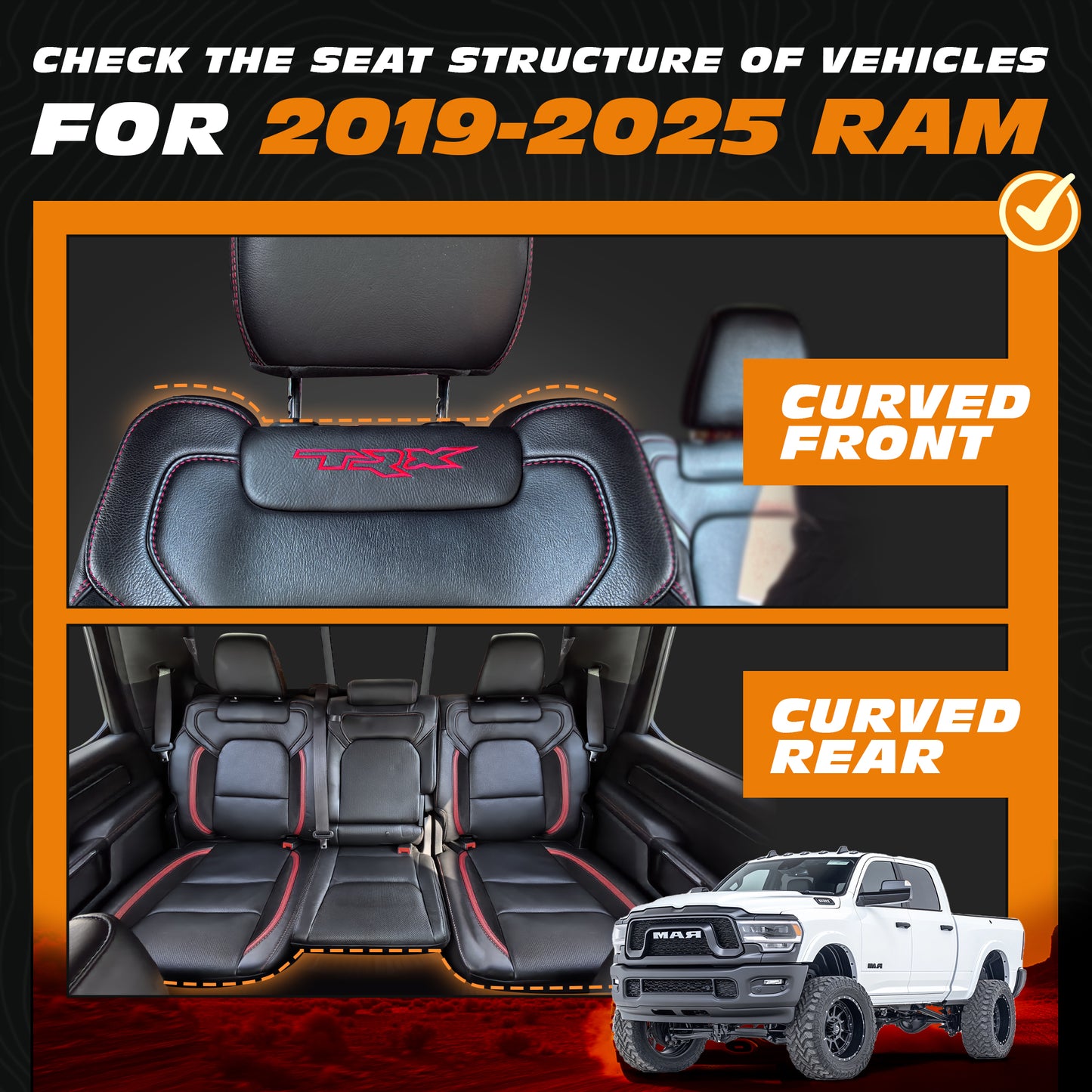 Seat Covers for 2009-2025 Dodge Ram 1500 | Full Set for Truck |Front & Rear, Black