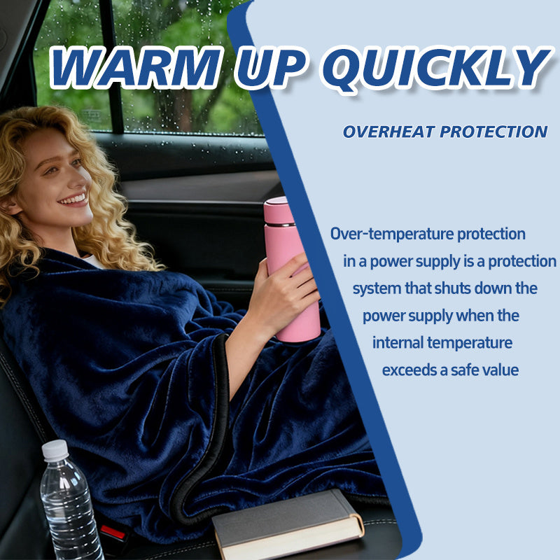 New Flannel Car Heated Blanket | 3 Heat Settings & Timer, 12V Electric, Soft Washable Throw for Winter Travel, Universal Fit for Most Vehicles, Without Battery