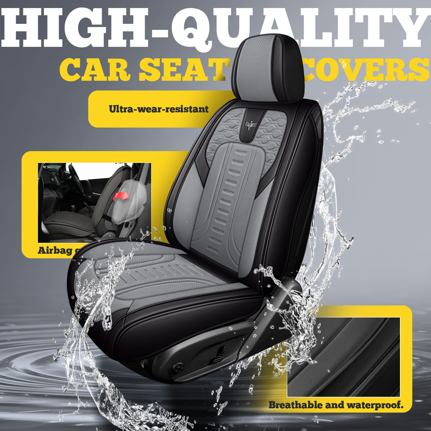 YOTRUTH Universal Car Seat Covers | Faux Leather, Two-Tone 2/5-Seat