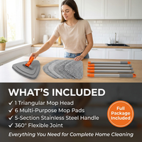 Rotating Triangle Household Mop| Suitable for Wet and Dry Use, Comes with 6 Mop Cloths| Easy to Clean Floors, Ceilings, Walls, and Glass, Cleaning Supplies and Tools Extendable to 5 Sections - No Bending, No Climbing Walls Needed