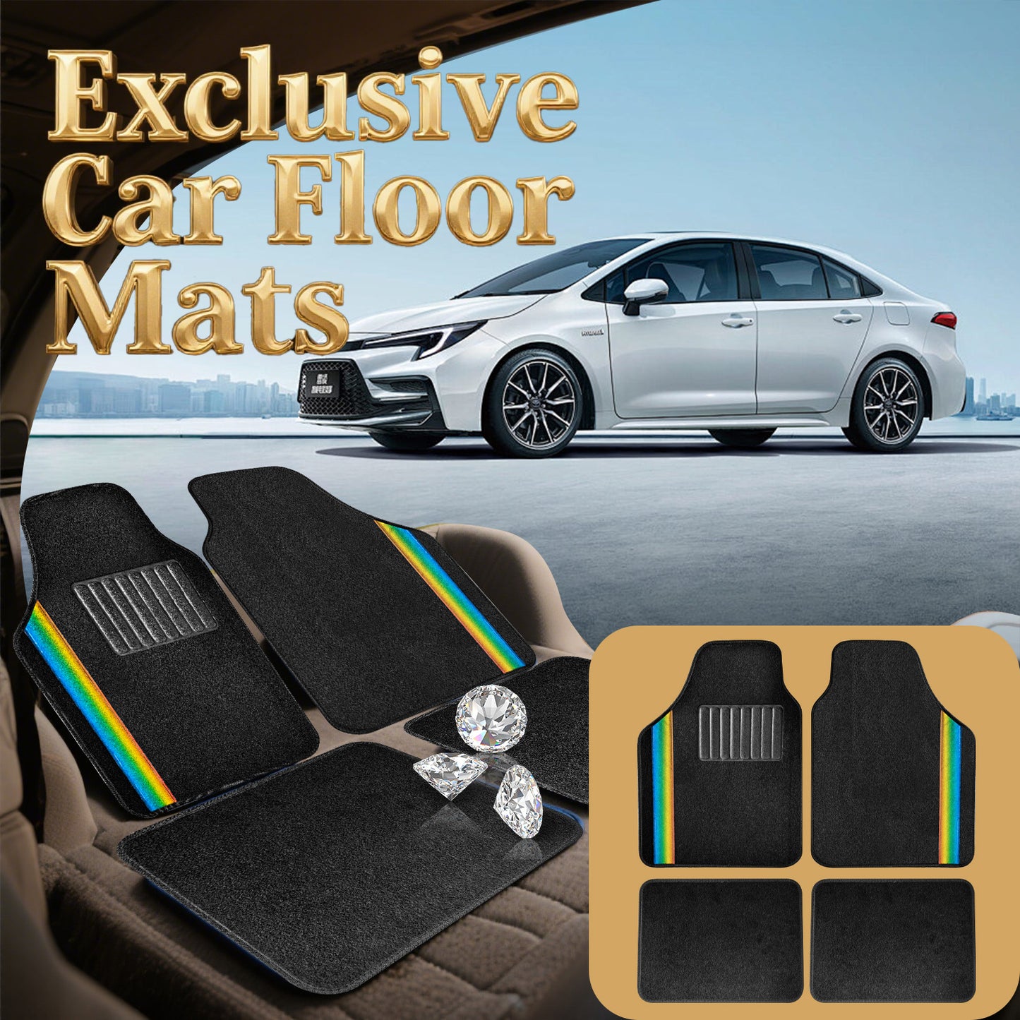 Universal Auto Floor Mats 4PCS Set, Durable Waterproof Non-Slip All-Weather Car Mats, Heavy-Duty Interior Foot Pads for Cars, SUVs & Trucks