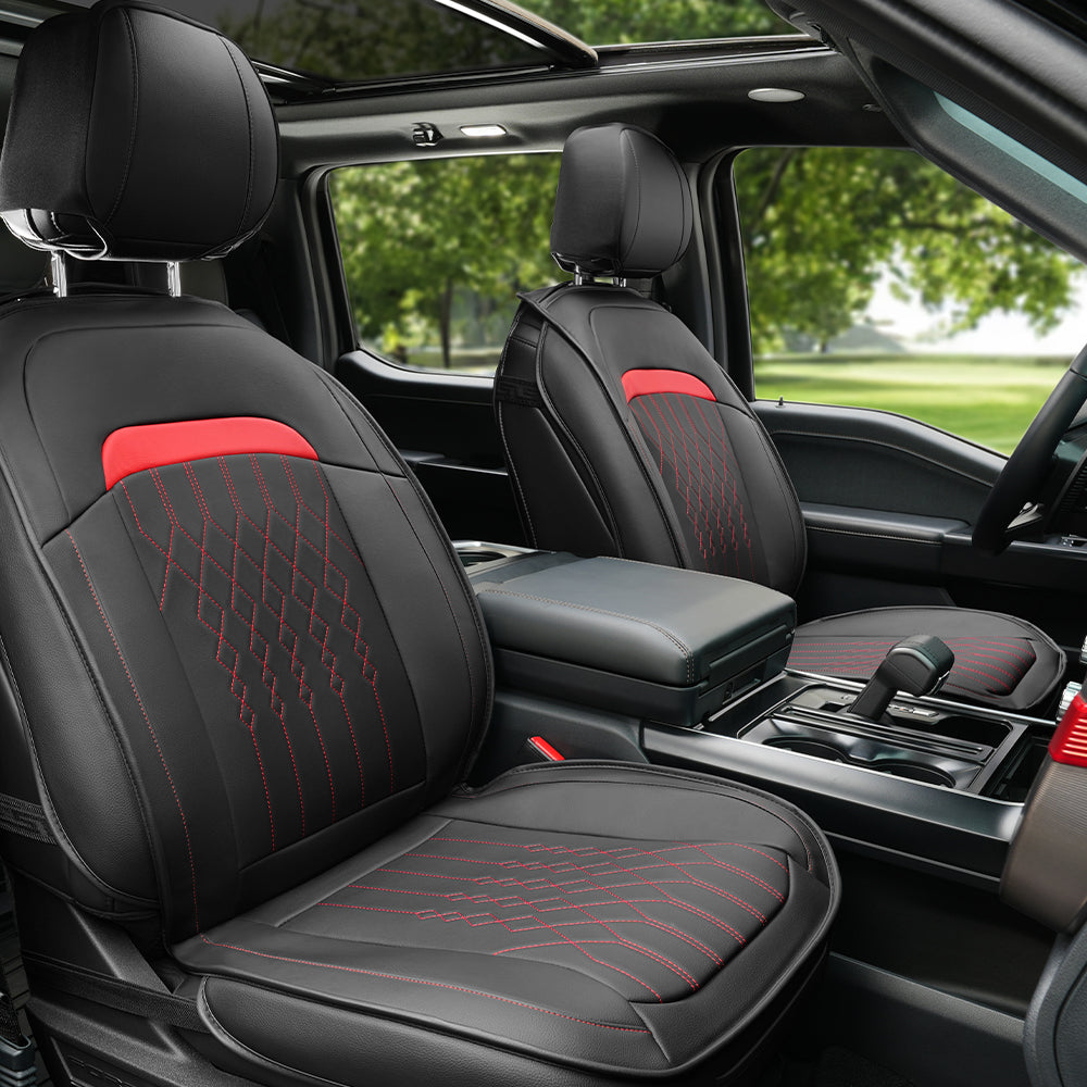 Juego completo de fundas de asiento Yotruth para Ford F150 (2009-2024), compatible con F250/F350/F450 (2017-2024), negro y rojo. 