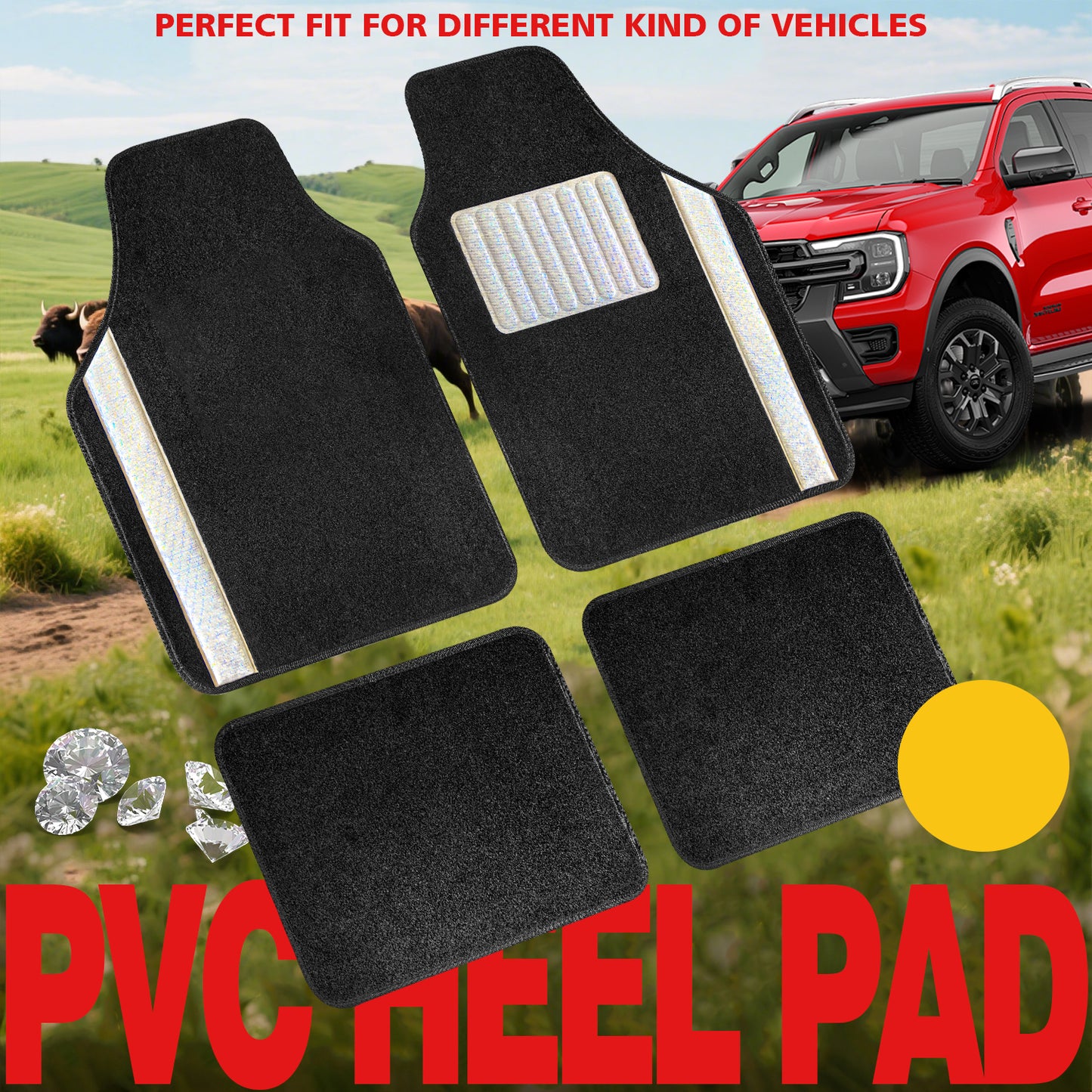 Universal Auto Floor Mats 4PCS Set, Durable Waterproof Non-Slip All-Weather Car Mats, Heavy-Duty Interior Foot Pads for Cars, SUVs & Trucks