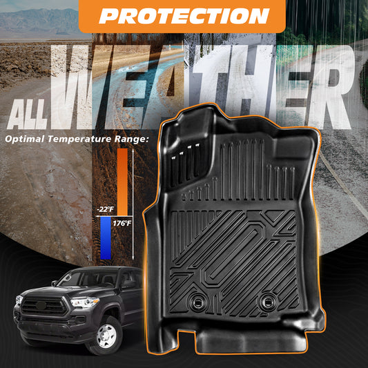 Floor Mats for Toyota Tacoma 2016-2023 (Double Cab) SR | SR5 | Limited | TRD Off Road | TRD Sport, All Weather Custom Fit TPE Mats Front & Rear, Compatible with Automatic Models, Black