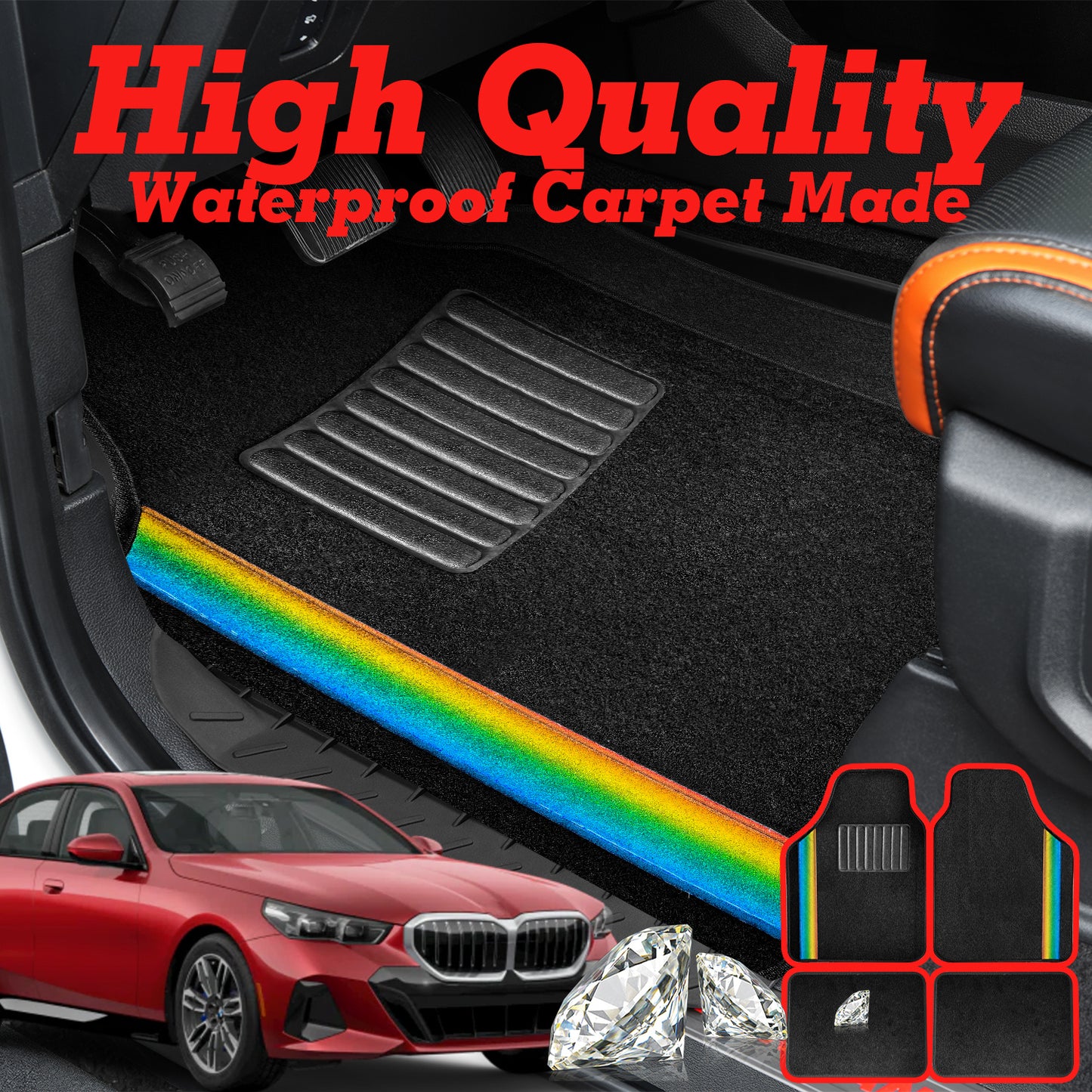 Universal Auto Floor Mats 4PCS Set, Durable Waterproof Non-Slip All-Weather Car Mats, Heavy-Duty Interior Foot Pads for Cars, SUVs & Trucks
