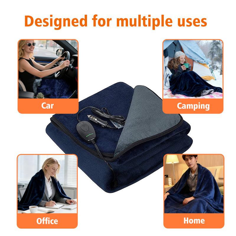 New Flannel Car Heated Blanket | 3 Heat Settings & Timer, 12V Electric, Soft Washable Throw for Winter Travel, Universal Fit for Most Vehicles, Without Battery