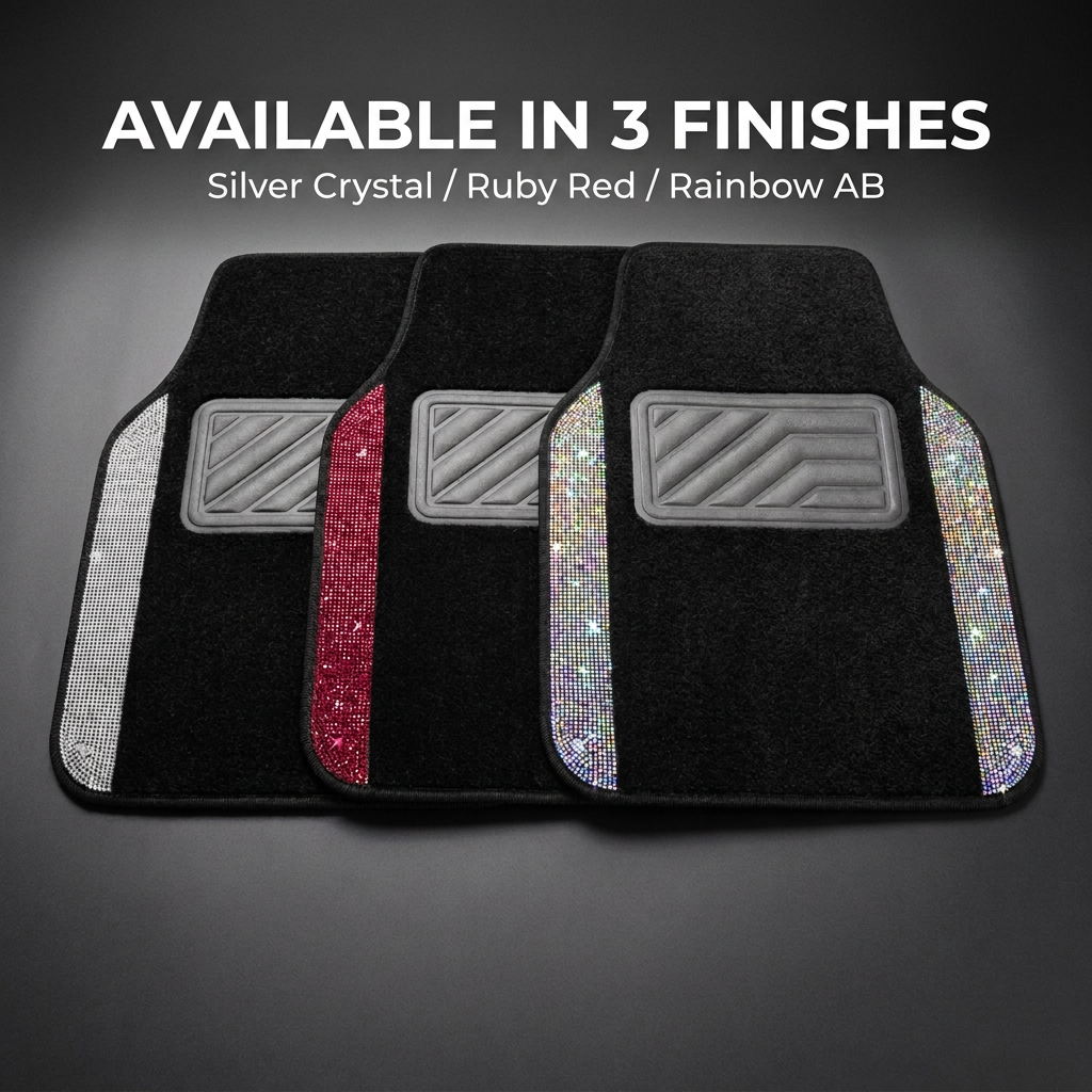 YOTRUTH Crystal Rhinestone Car Floor Mats (4 Pcs) - Luxury Bling Universal Auto Carpets for Women