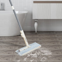 No-Bend Mop Bucket Set with 360° Rotating Spinning Drain System & Double-Sided Mop - Heavy-Duty Plastic / with 2 Washable Microfiber Cloths for Bathroom,, Floors - Hands-Free Mopping System for Use