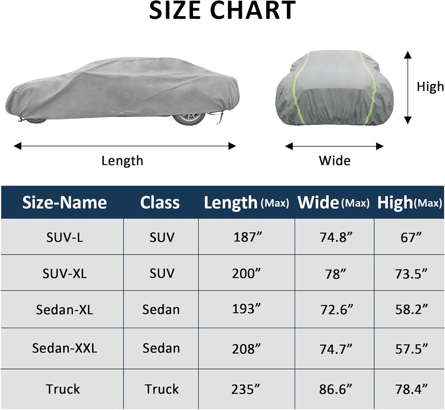 Car Cover Fit Full Size Truck Length Up to 233 Inches, Waterproof All Weather Hail Thickened Full Exterior Car Cover for Automobiles UV Protection & Windproof Vehicle Cover with Anti-Theft Rope, Truck