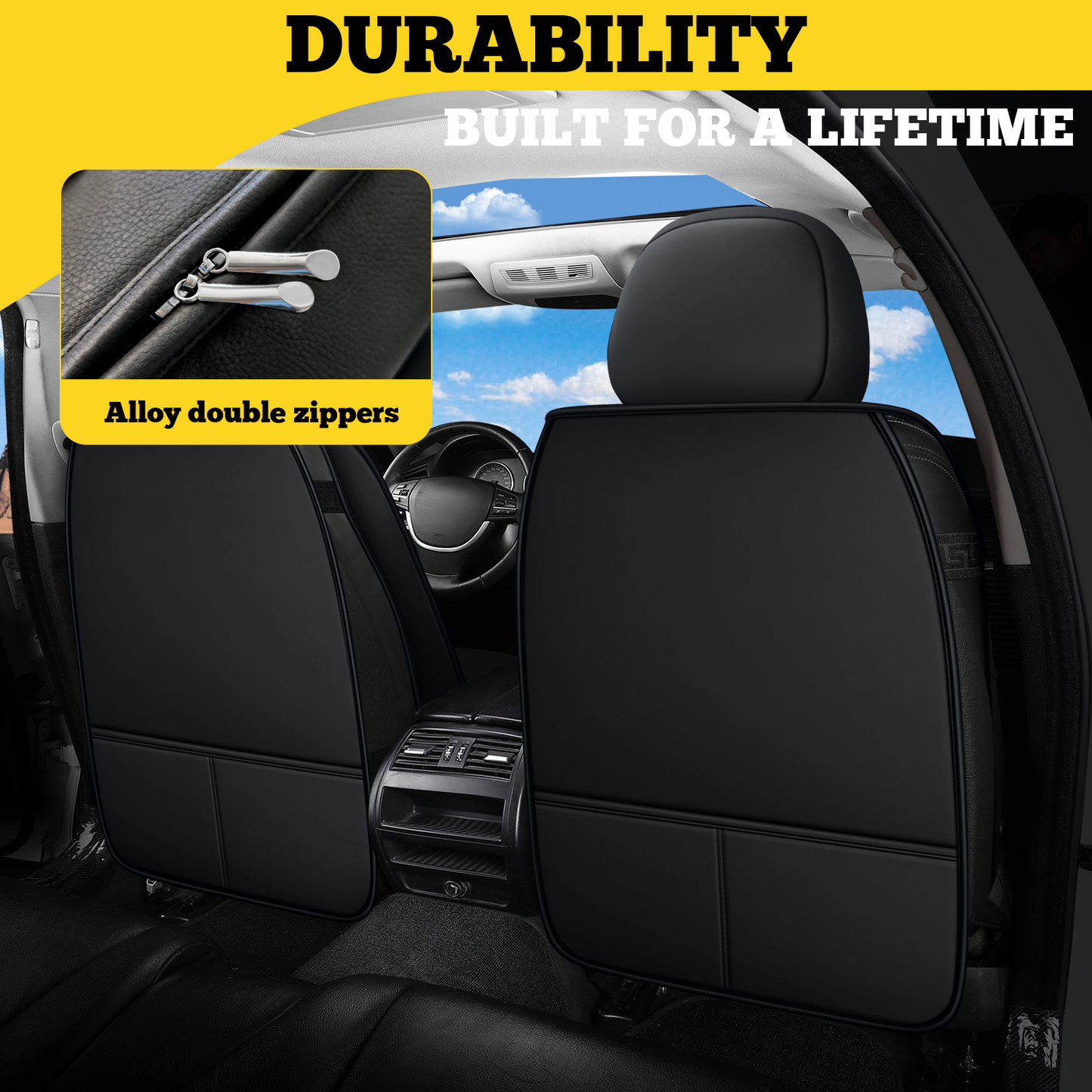YOTRUTH Universal Car Seat Covers | Nappa Leather, Black & Gray
