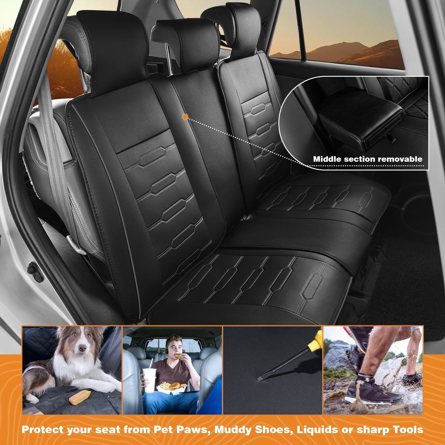 YOTRUTH Luxury Faux Leather Car Seat Covers Full Set, Universal Fit for Toyota Camry Corolla Honda Civic, Breathable Spill-Proof Cushion with Airbag Compatibility