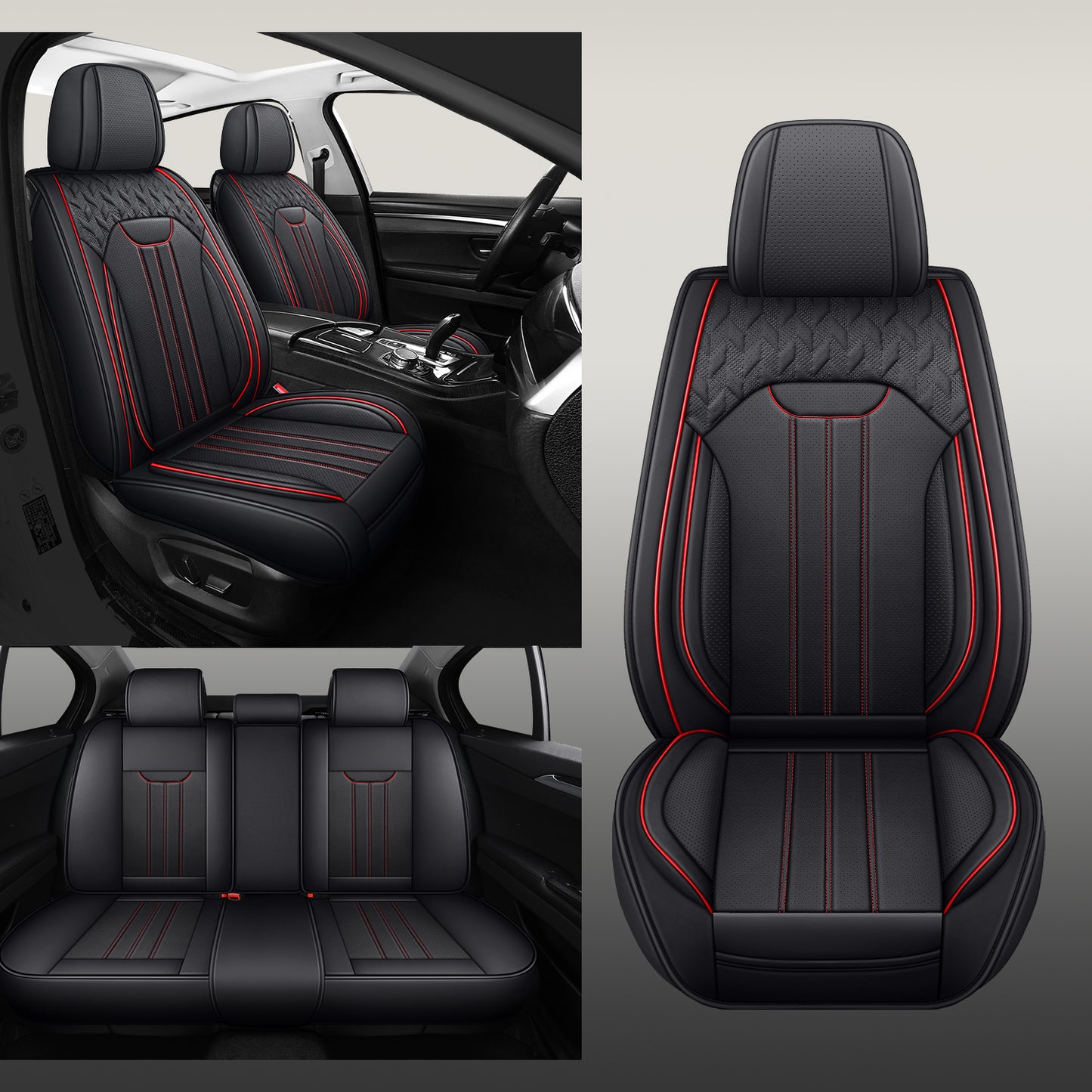 YOTRUTH Universal Car Seat Covers | Nappa Leather, Black & Gray
