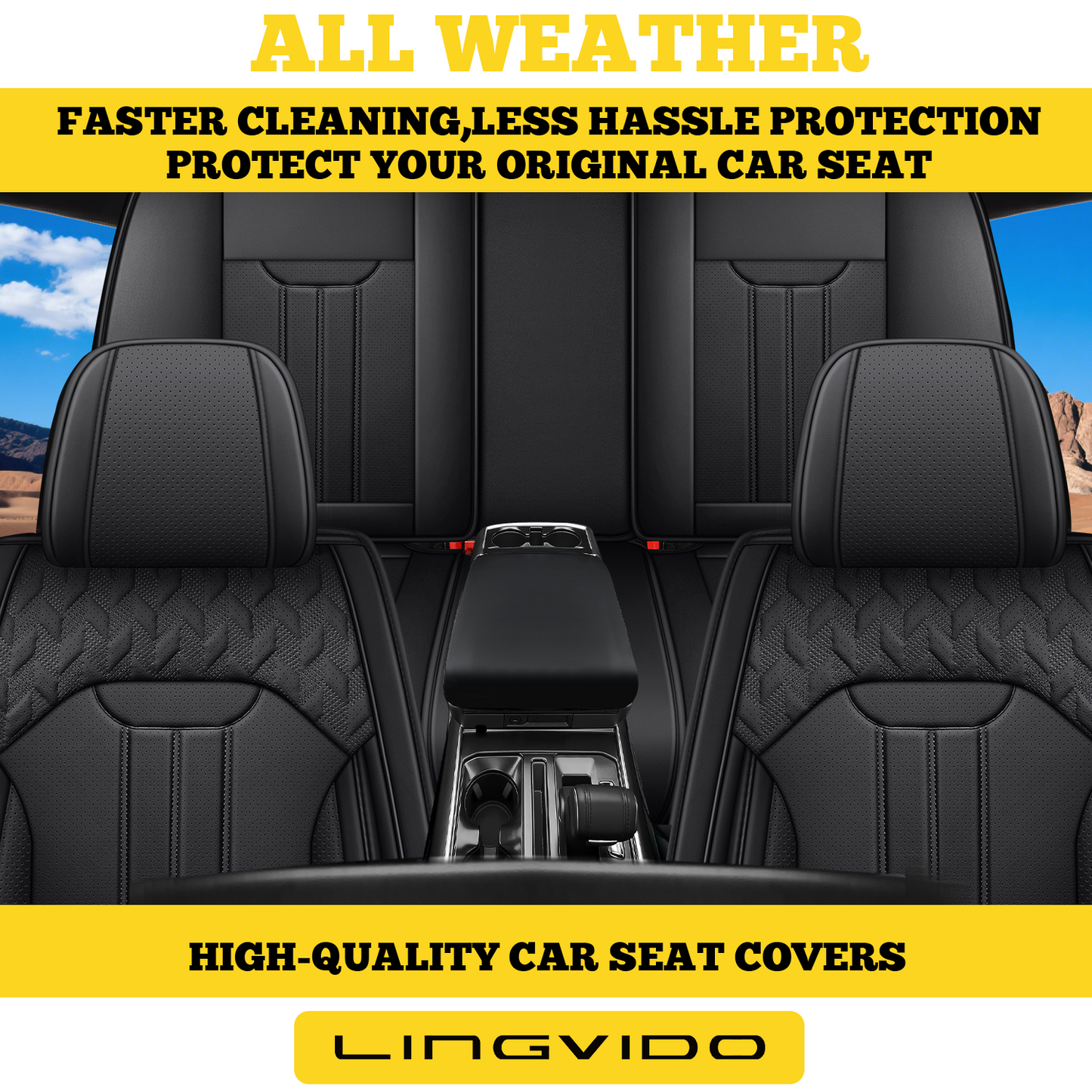 YOTRUTH Universal Car Seat Covers | Nappa Leather, Black & Gray