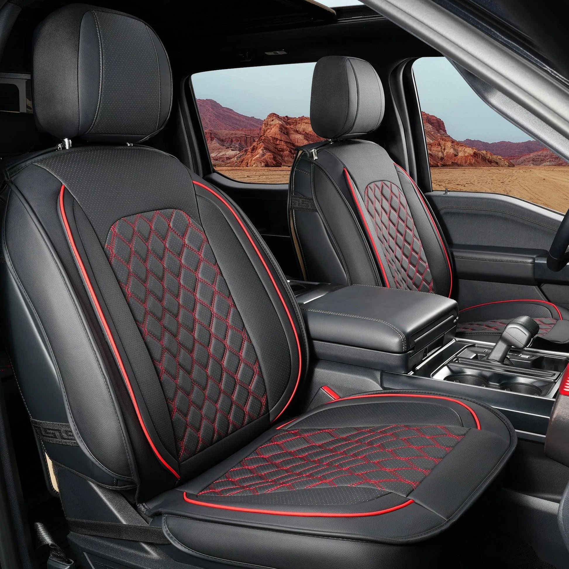 Ford F150 Seat Covers Custom Fit for 2009 to 2025 Ford F150 Seat Covers Custom Fit for 2009 to 2025 - Black-Red / 2 PCS Front Seat - YOTRUTH