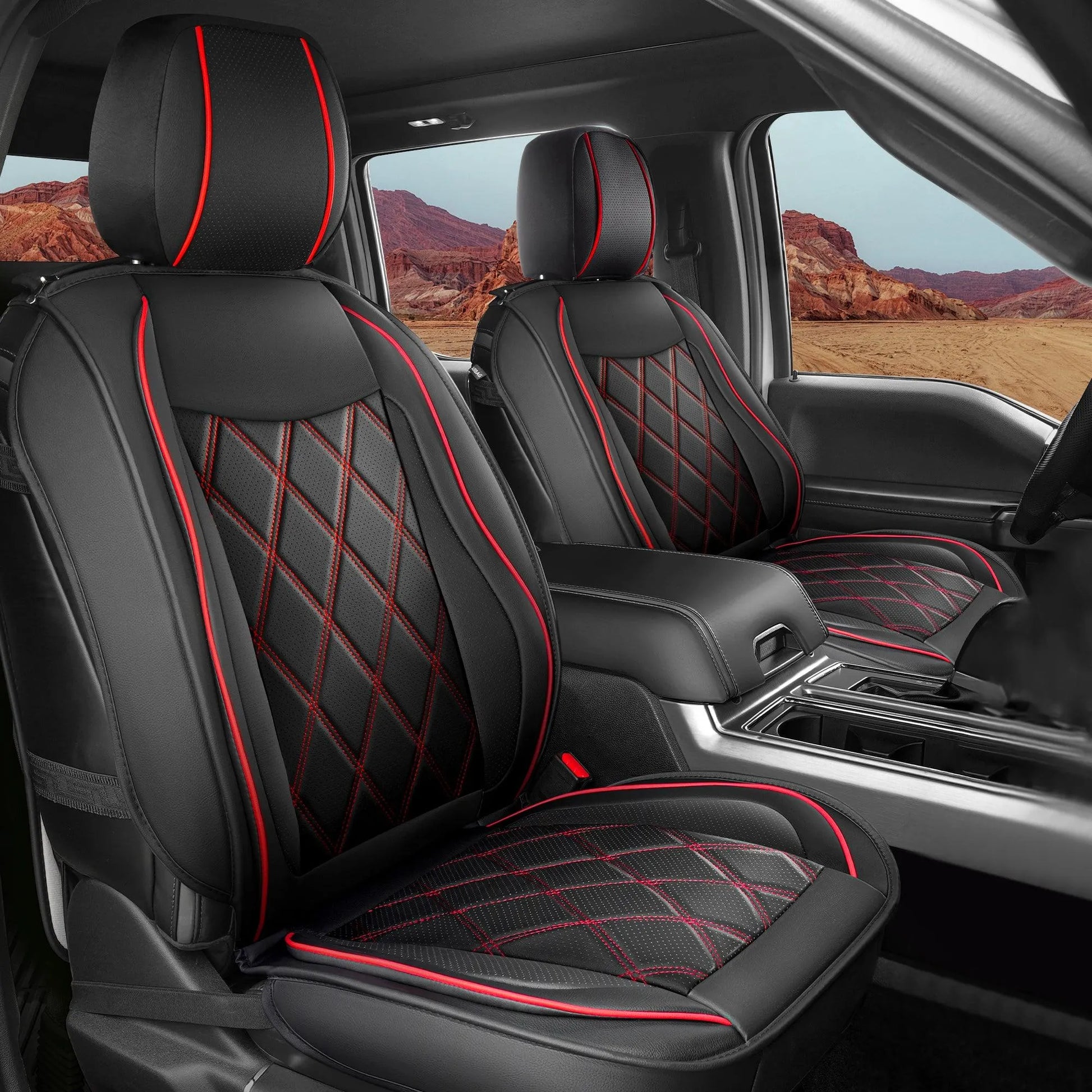 Yotruth Seat Covers for 2009-2025 Ford F150 SuperCrew & 2017-2024 F250/F350/F450 Super Duty Crew Cab with Waterproof Faux Leather Yotruth Seat Covers for 2009-2025 Ford F150 SuperCrew & 2017-2024 F250/F350/F450 Super Duty Crew Cab with Waterproof Faux Leather - Black & Red - YOTRUTH