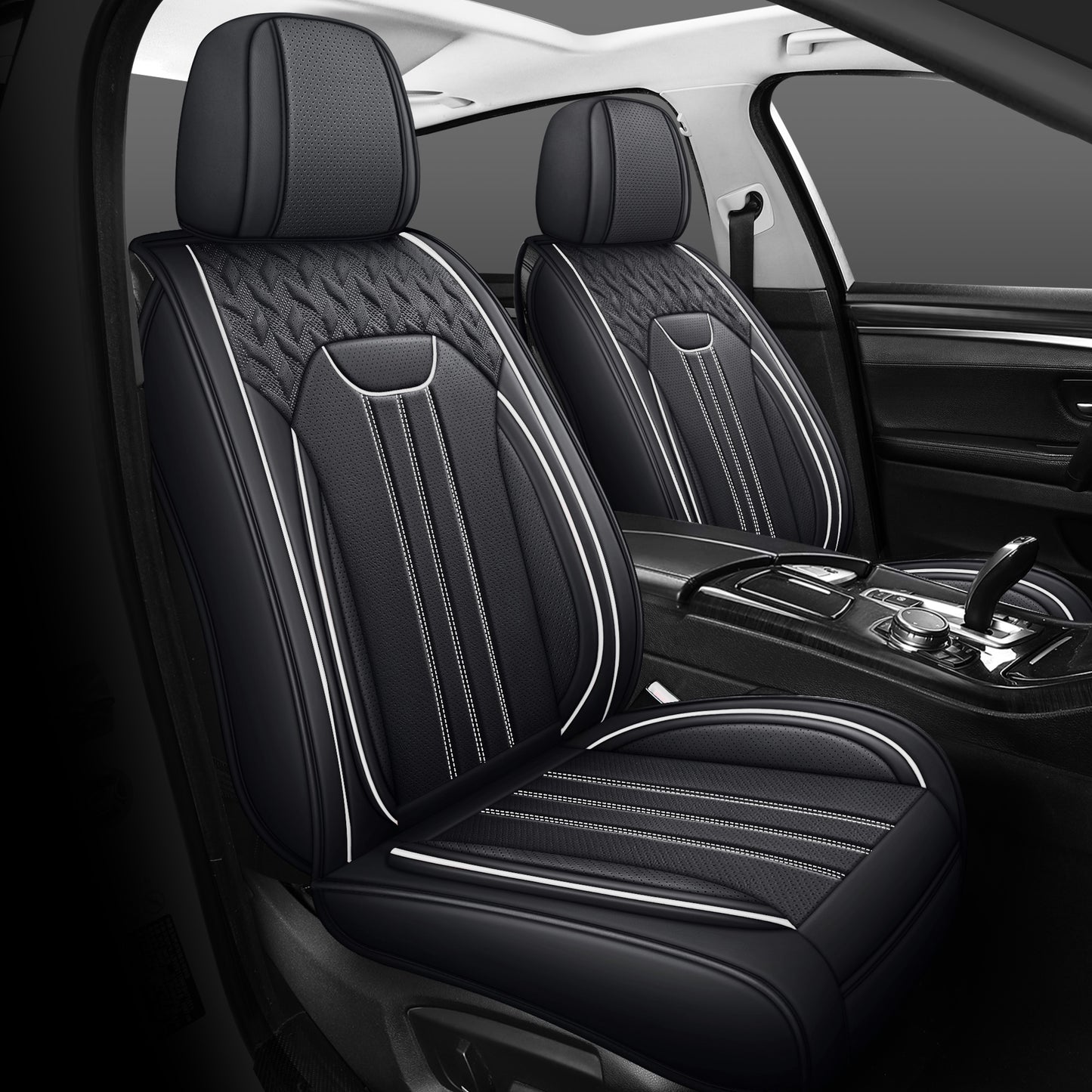 YOTRUTH Universal Car Seat Covers | Nappa Leather, Black & Gray